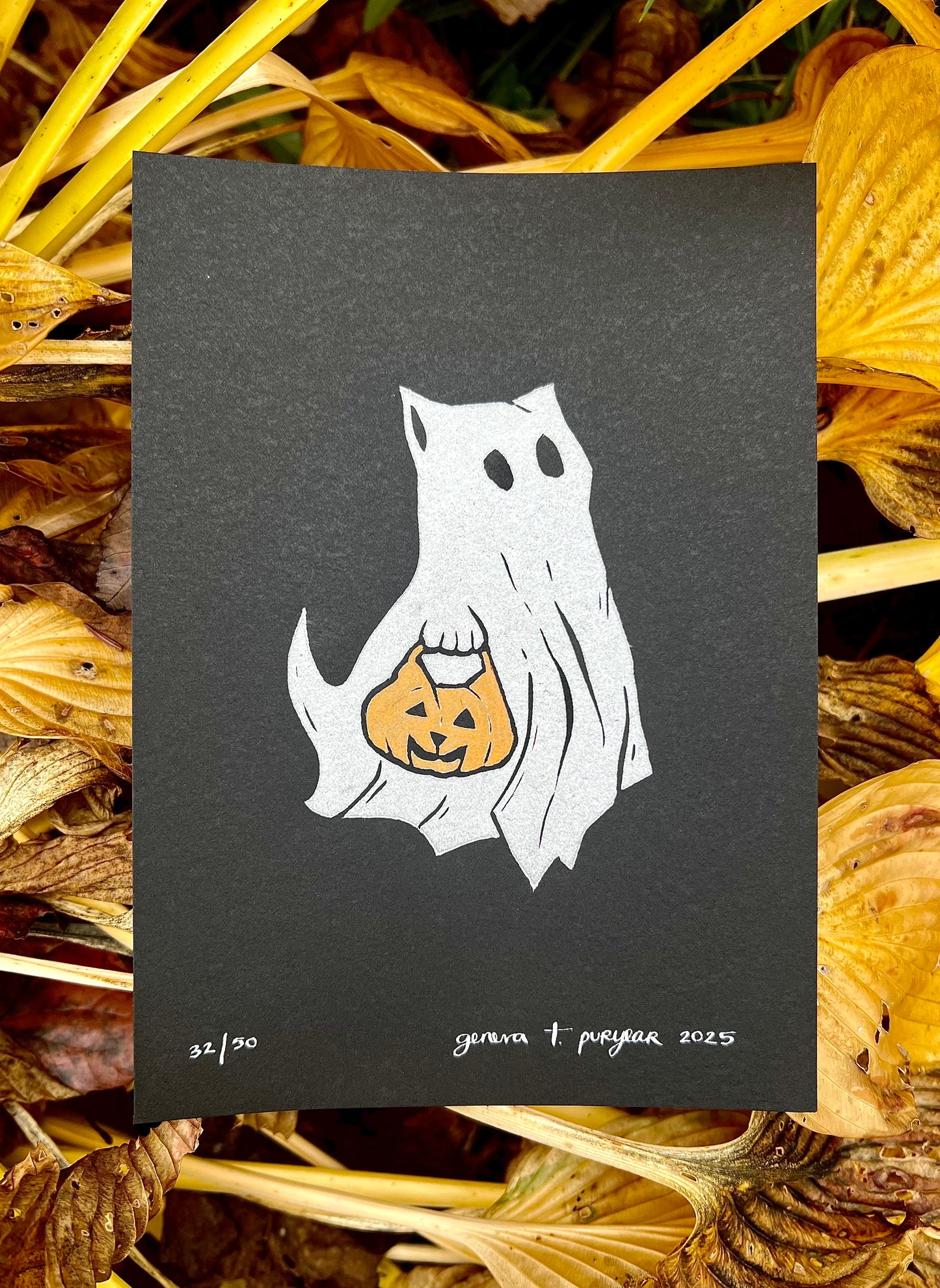 Ghost Cat with Pumpkin