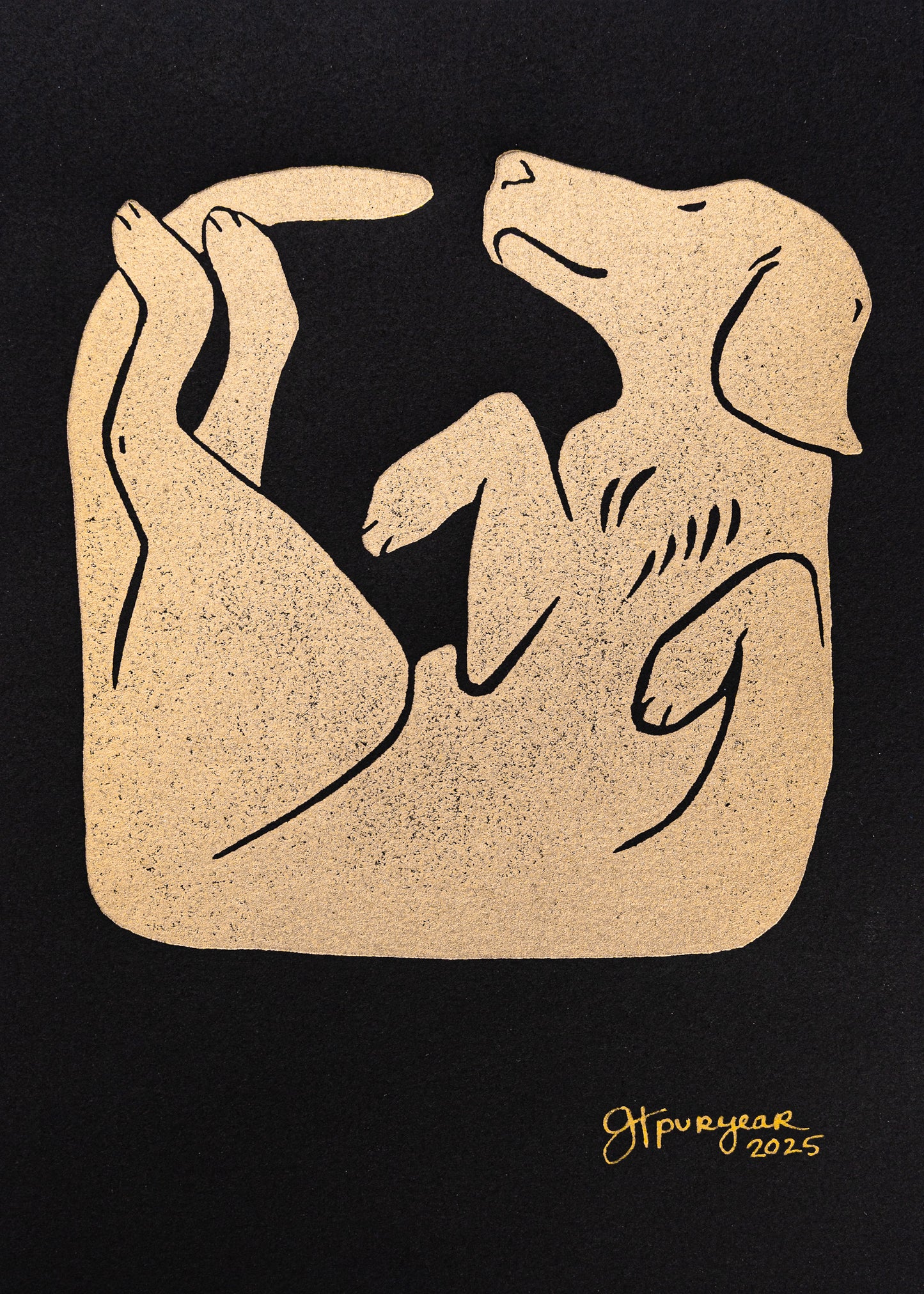 Square Yoga Dog | Gold on Black Edition
