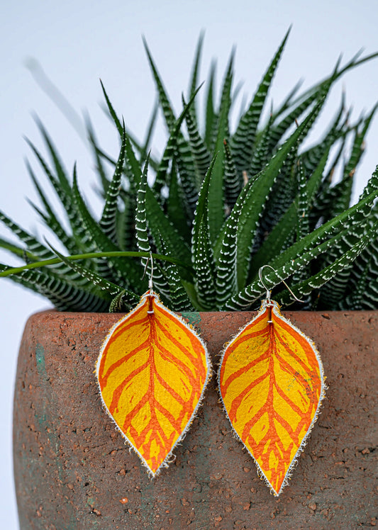 Leather Leaf Earrings // Orange + Yellow