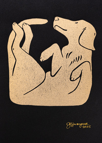 Square Yoga Dog | Gold on Black Edition